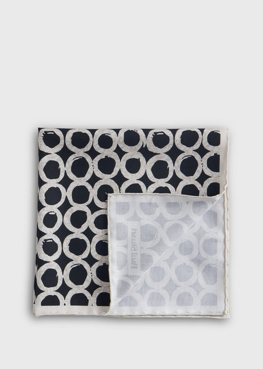 Geometric Print Silk Pocket Square Black - Paul Stuart