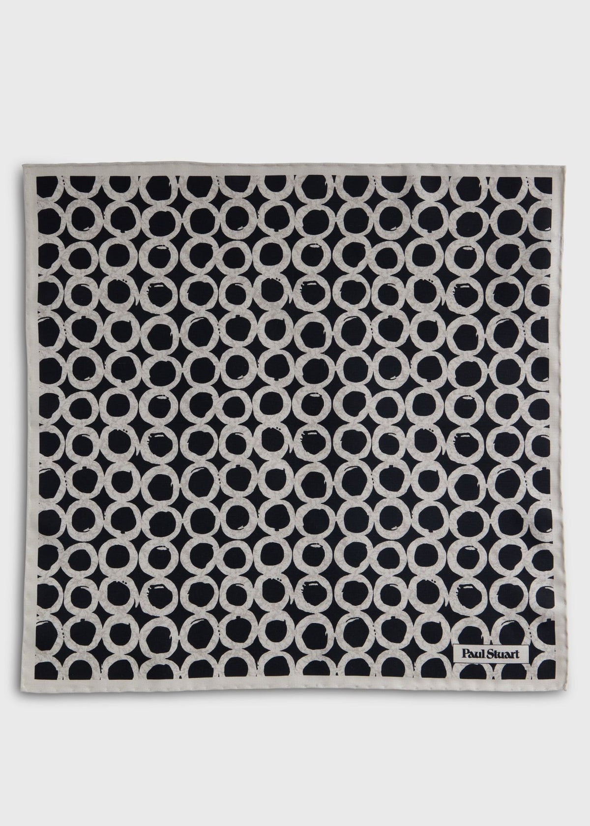 Geometric Print Silk Pocket Square Black - Paul Stuart