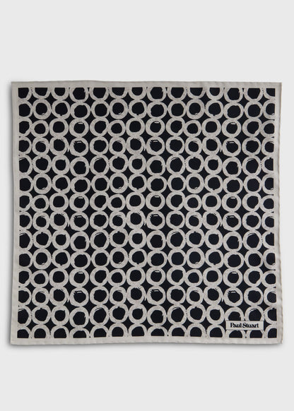Geometric Print Silk Pocket Square Black - Paul Stuart