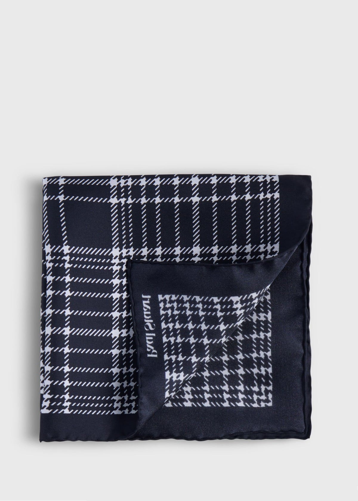 Printed Silk Plaid Pocket Square Black - Paul Stuart