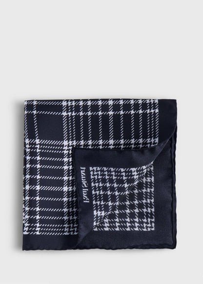 Printed Silk Plaid Pocket Square Black - Paul Stuart