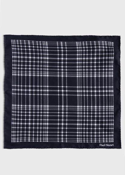 Printed Silk Plaid Pocket Square Black - Paul Stuart