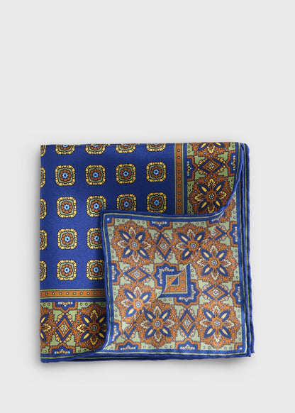 Medallion Print Pocket Square Navy - Paul Stuart