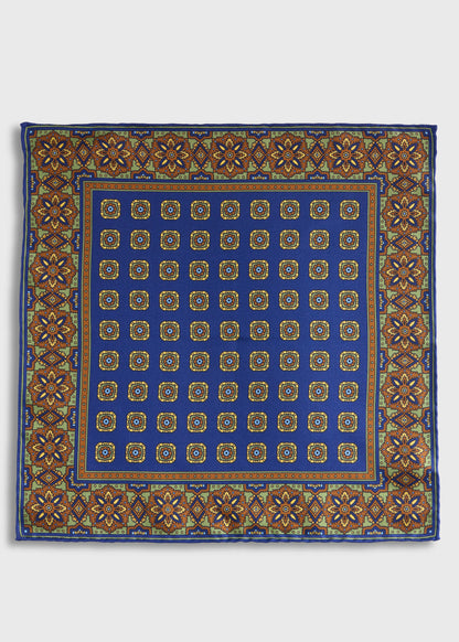 Medallion Print Pocket Square Navy - Paul Stuart