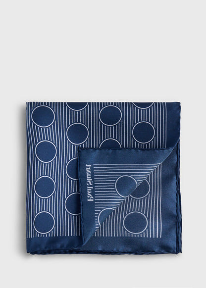 Printed Silk Large Dot Pocket Square Navy - Paul Stuart