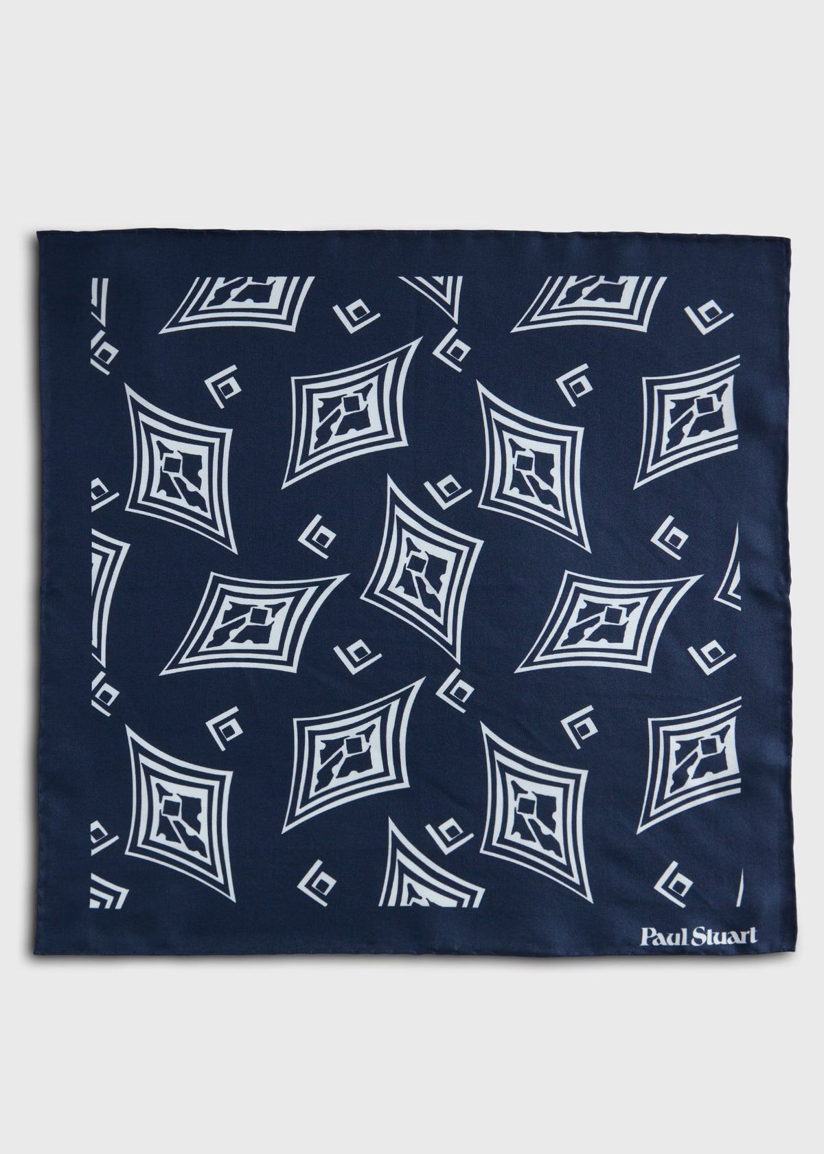 Geometric Print Pocket Square Black - Paul Stuart