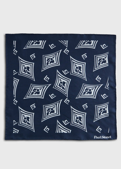 Geometric Print Pocket Square Black - Paul Stuart
