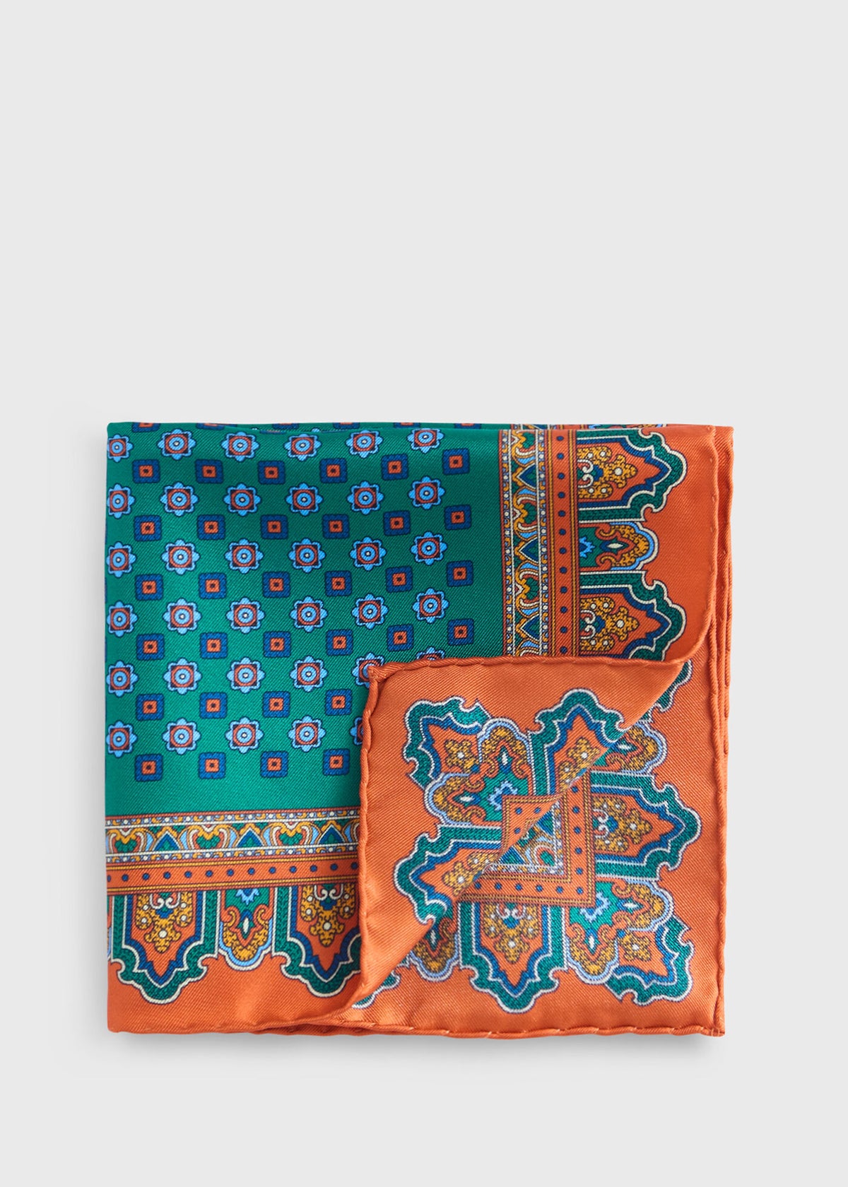 Medallion Print Pocket Square Blue - Paul Stuart