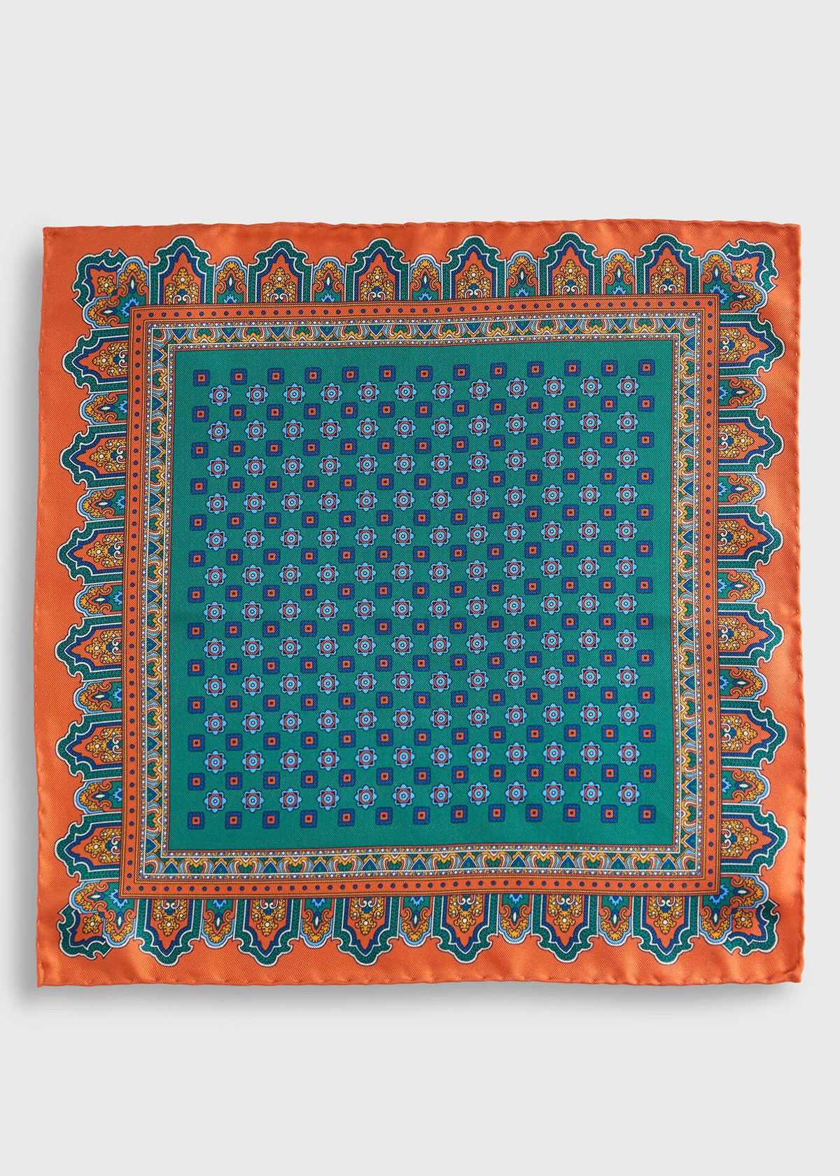 Medallion Print Pocket Square Blue - Paul Stuart