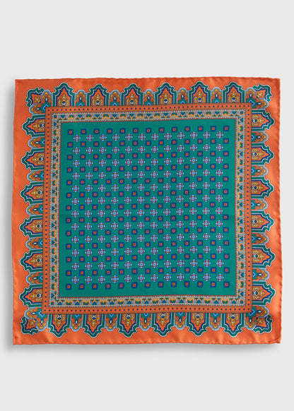 Medallion Print Pocket Square Blue - Paul Stuart