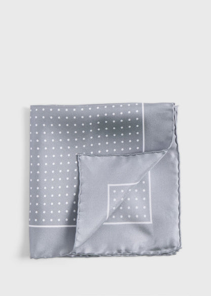 Silk Twill Dot Print Pocket Square Silver/White - Paul Stuart