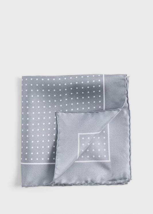 Silk Twill Dot Print Pocket Square Silver/White - Paul Stuart