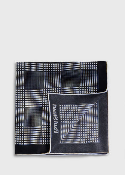 Glen Plaid Silk Pocket Square Black - Paul Stuart