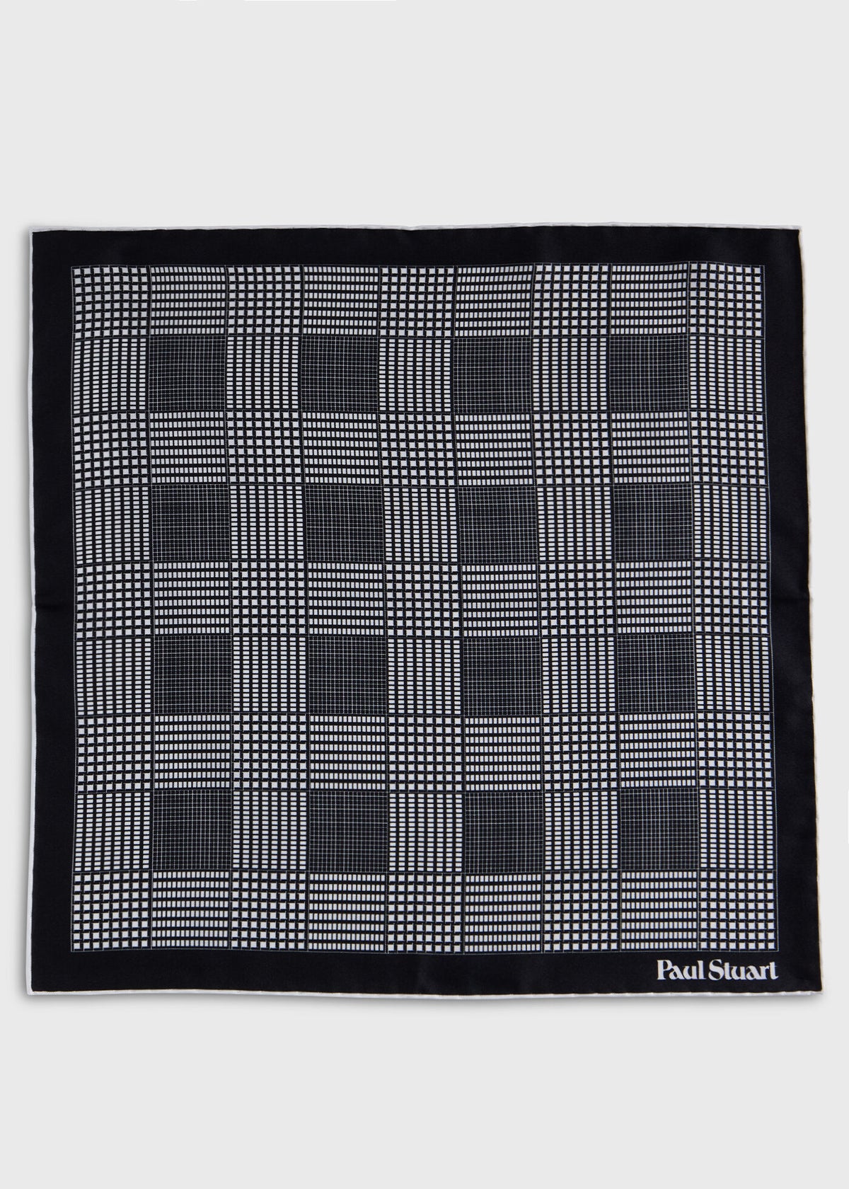Glen Plaid Silk Pocket Square Black - Paul Stuart