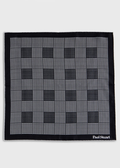 Glen Plaid Silk Pocket Square Black - Paul Stuart