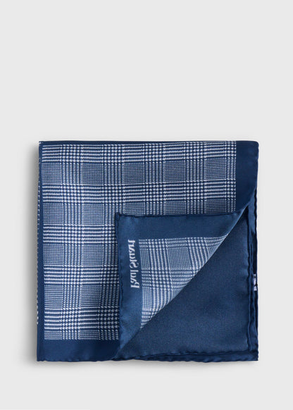 Printed Silk Glenn Plaid Pocket Square Navy - Paul Stuart