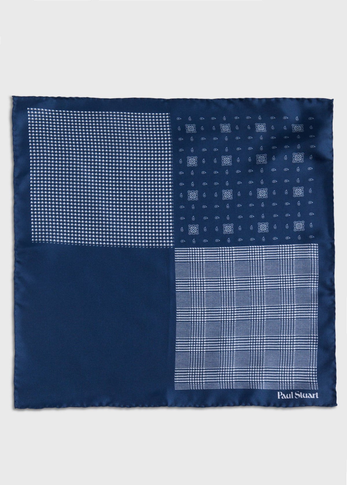 Printed Silk Glenn Plaid Pocket Square Navy - Paul Stuart