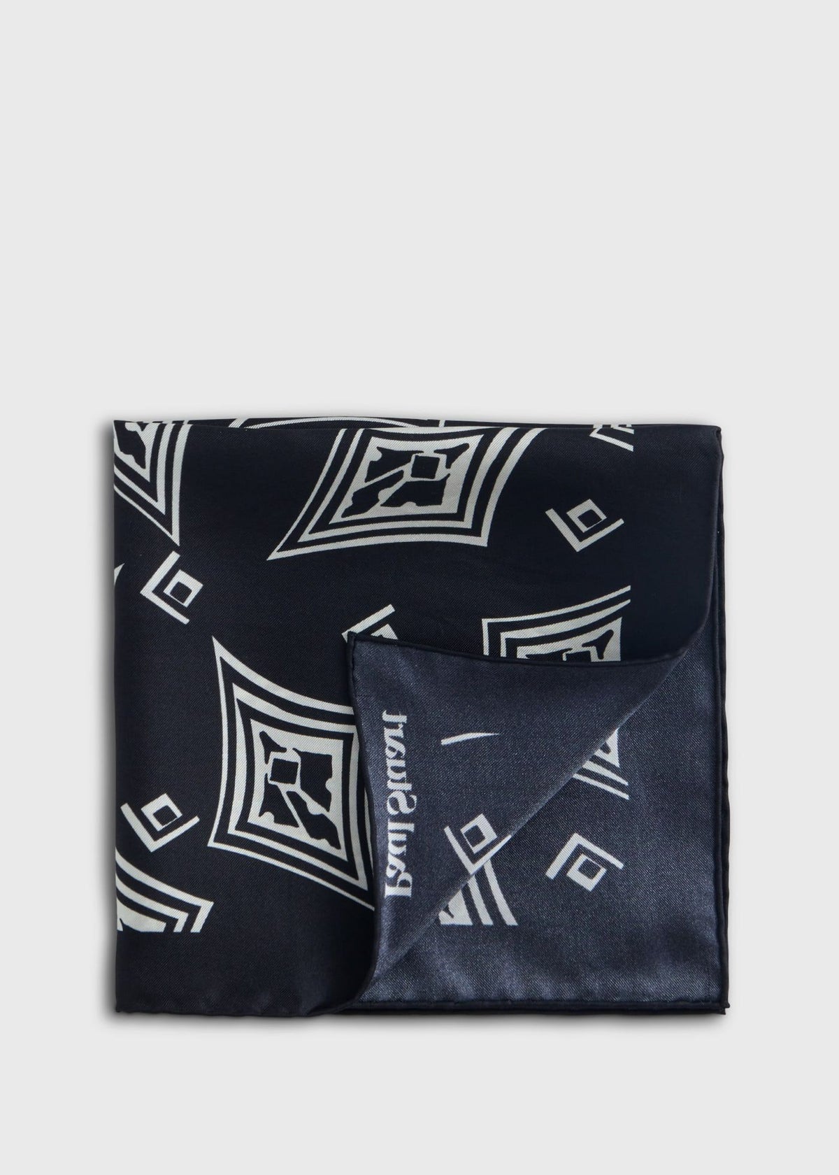 Geometric Print Pocket Square Black - Paul Stuart