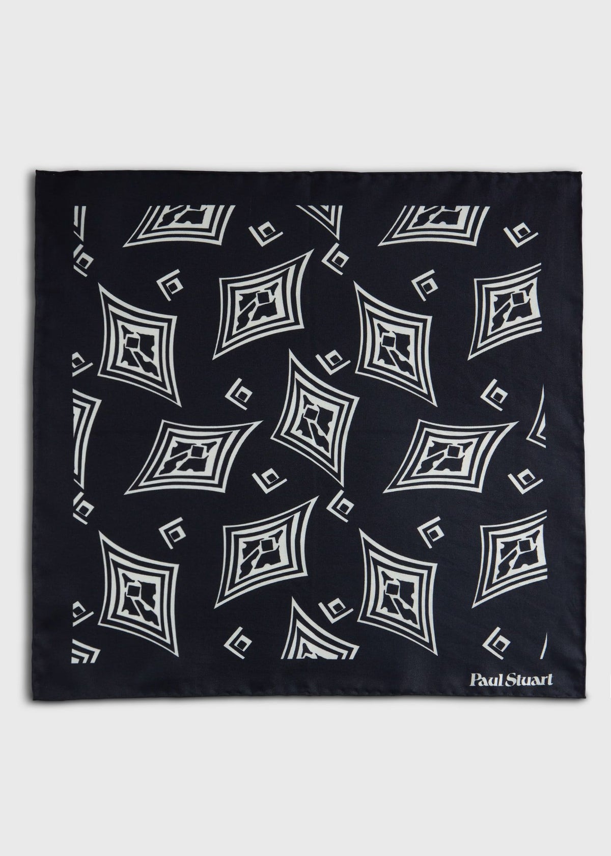 Geometric Print Pocket Square Black - Paul Stuart