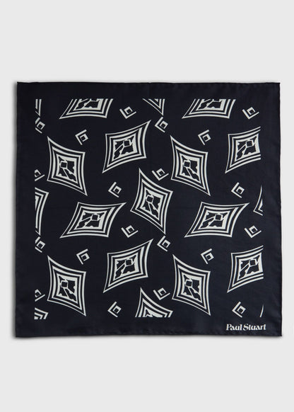 Geometric Print Pocket Square Black - Paul Stuart