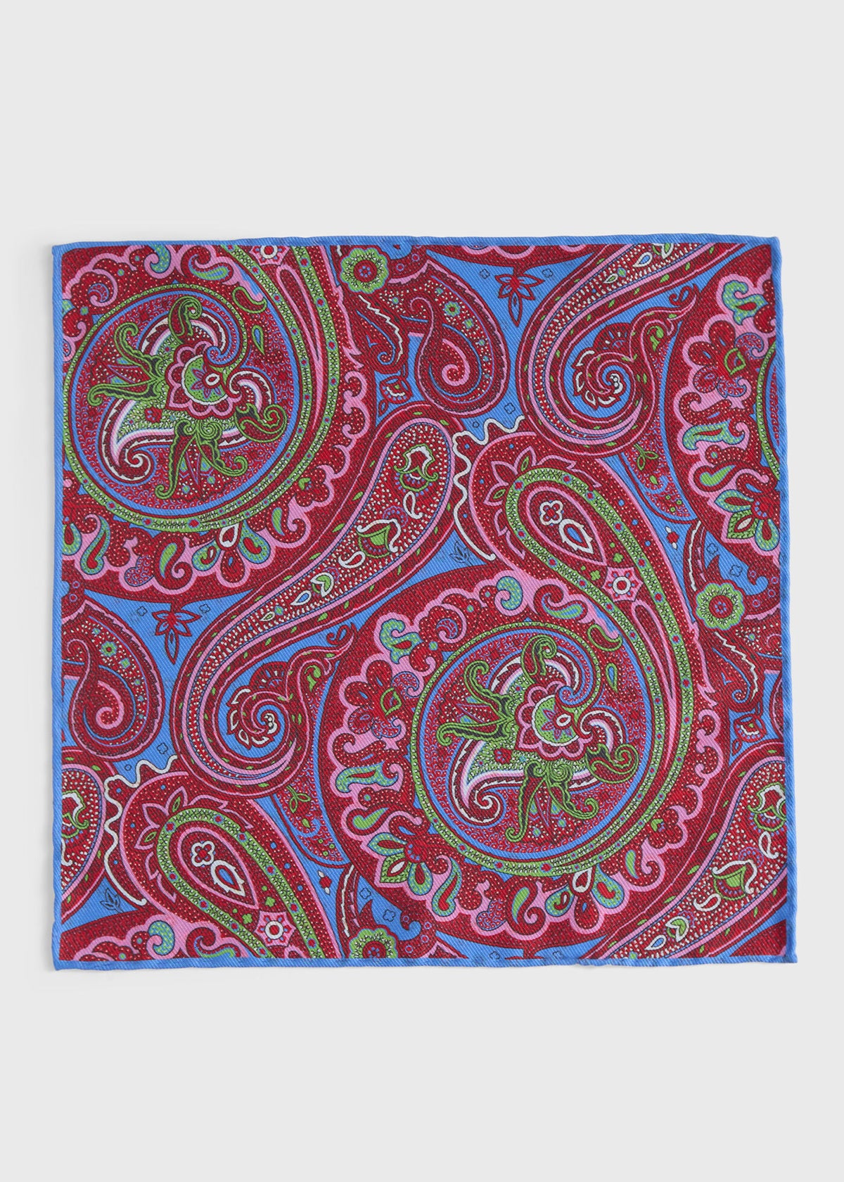 Printed Silk Paisley Pocket Square Blue - Paul Stuart