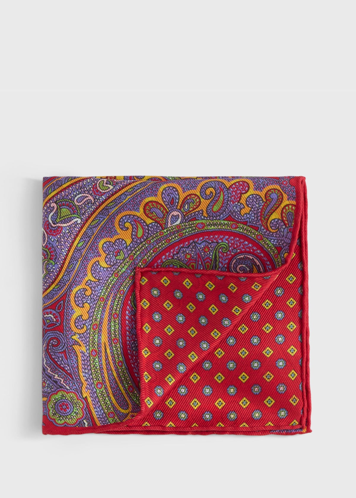 Printed Silk Paisley Pocket Square Blue - Paul Stuart