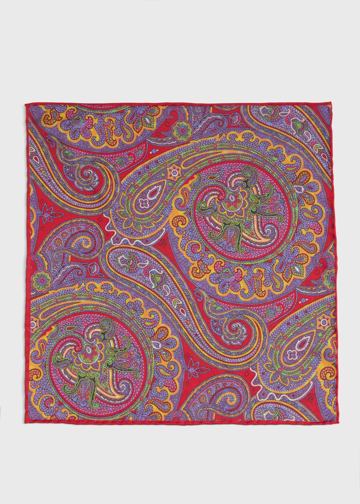 Printed Silk Paisley Pocket Square Blue - Paul Stuart