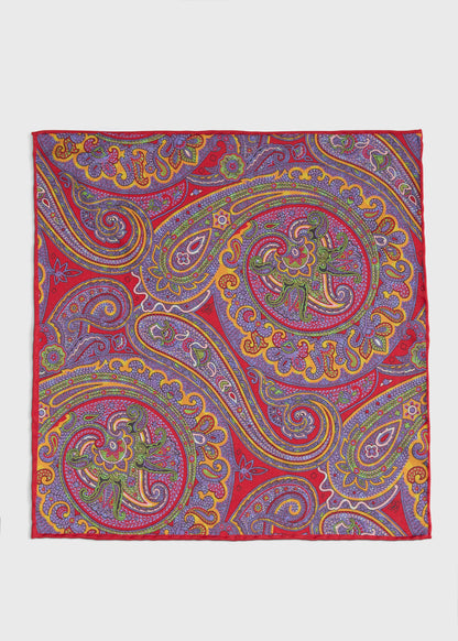 Printed Silk Paisley Pocket Square Blue - Paul Stuart