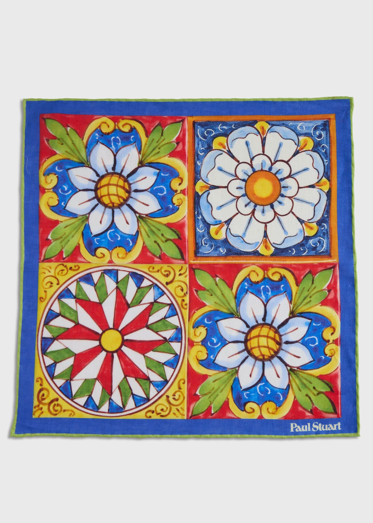 Linen Mediterranean Tile Pocket Square Navy/Gold - Paul Stuart