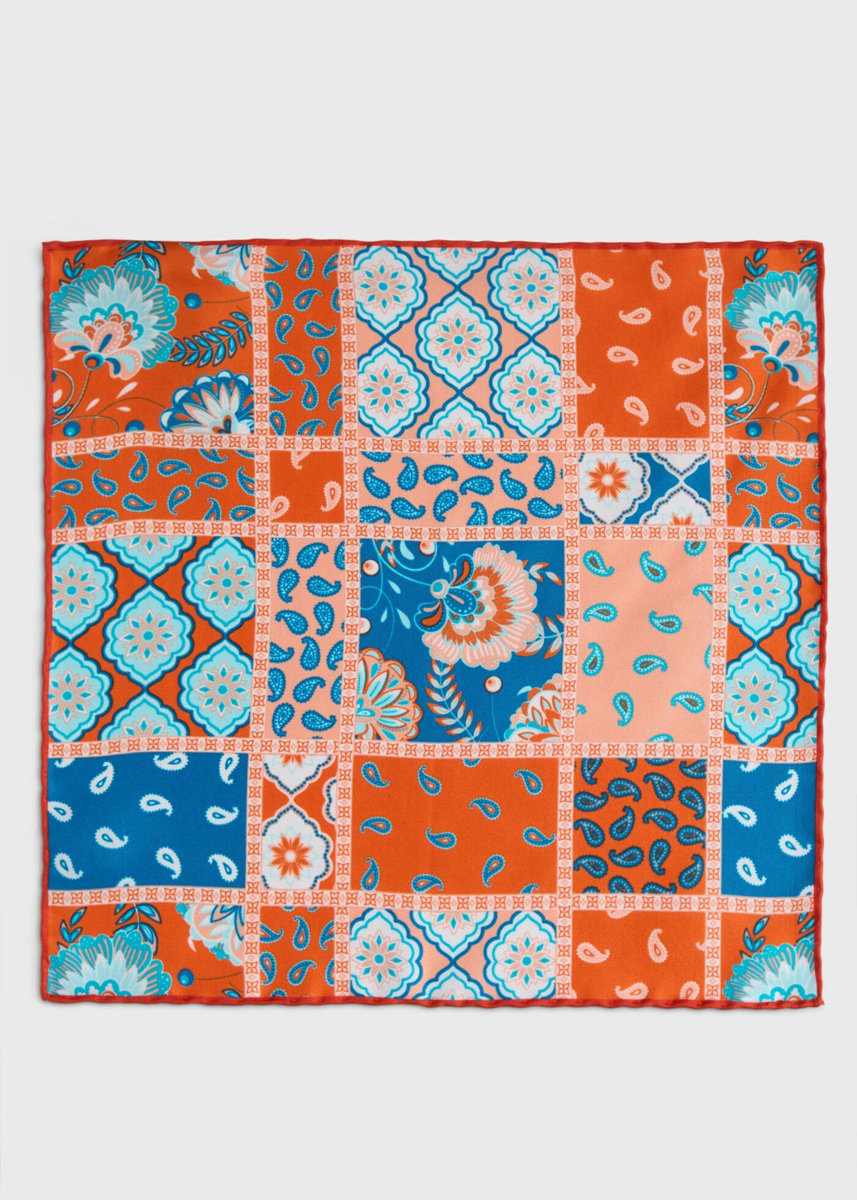 Printed Silk Patchwork Pocket Square Blue - Paul Stuart