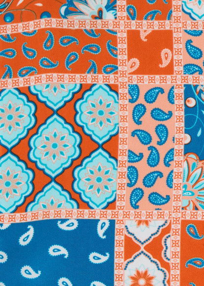 Printed Silk Patchwork Pocket Square Blue - Paul Stuart