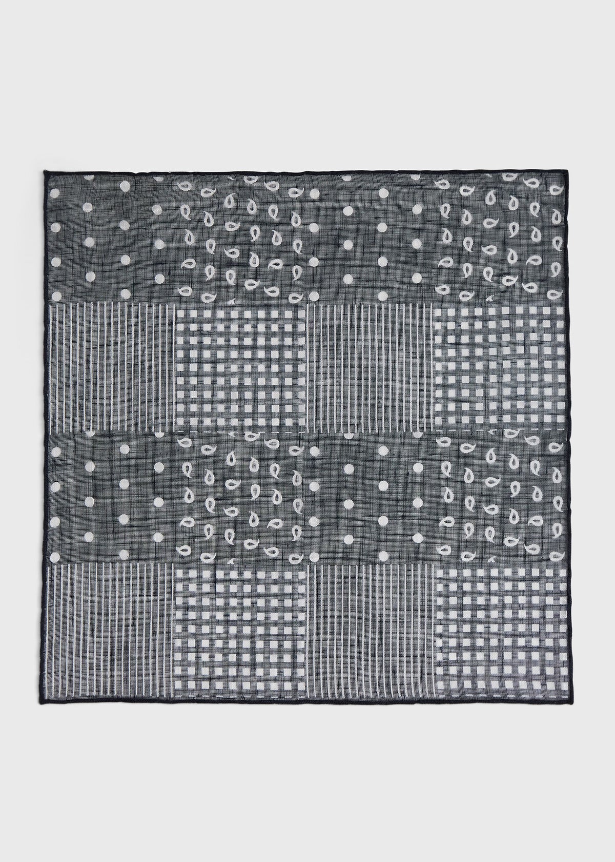 Linen Tonal Patchwork Pocket Square Black - Paul Stuart