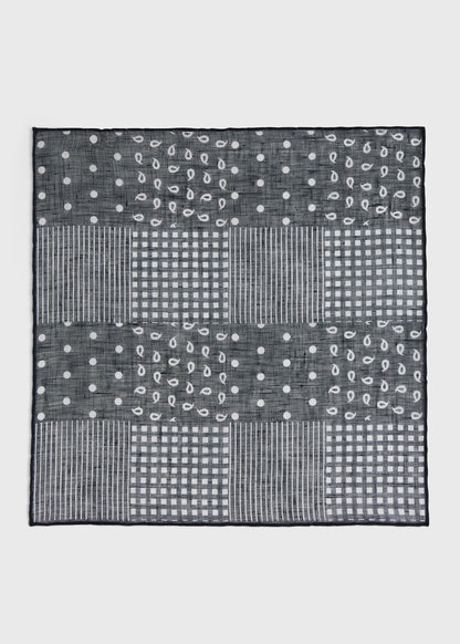 Linen Tonal Patchwork Pocket Square Black - Paul Stuart