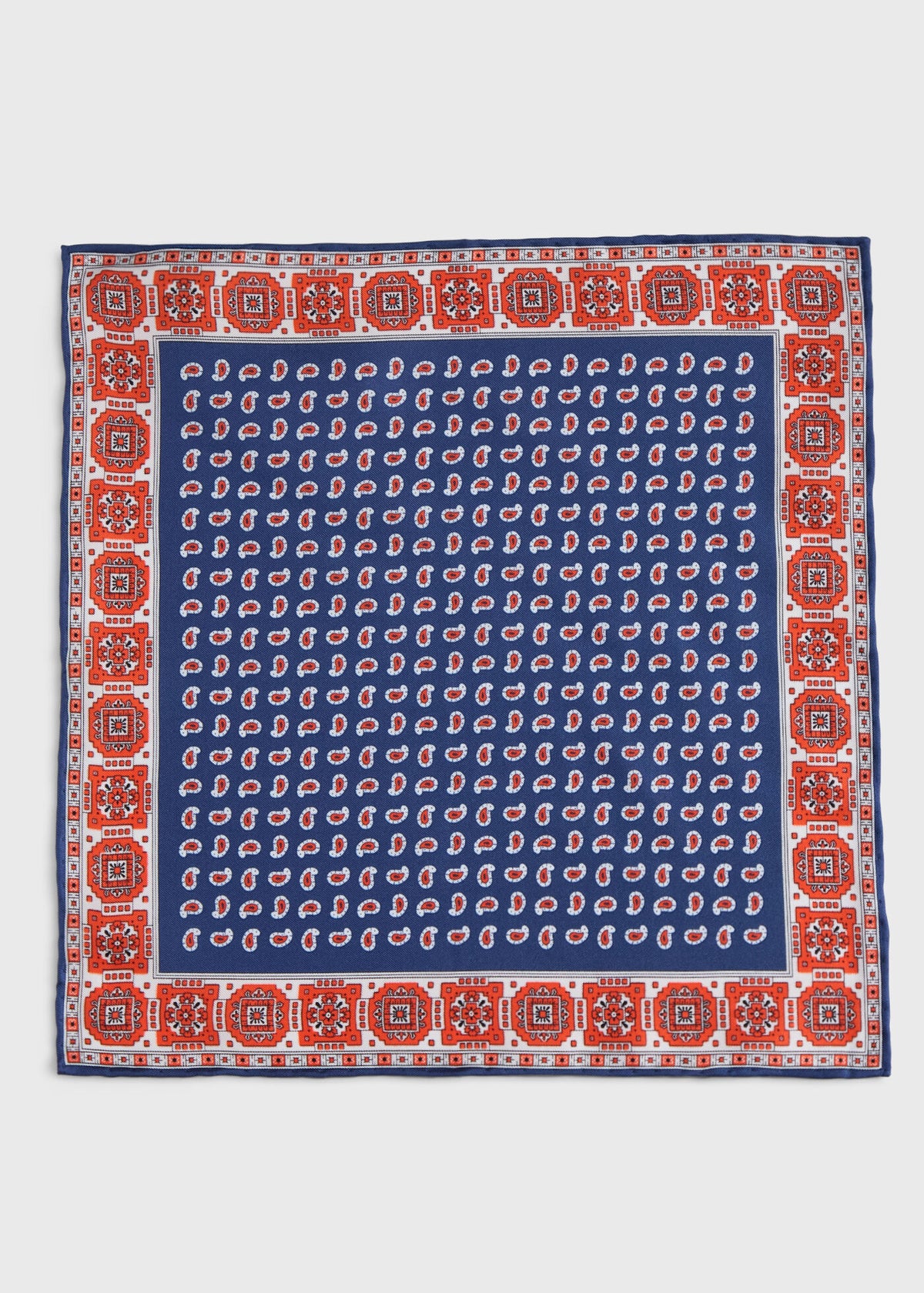 Printed Silk Geometric Pocket Square Blue - Paul Stuart