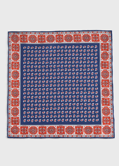Printed Silk Geometric Pocket Square Blue - Paul Stuart