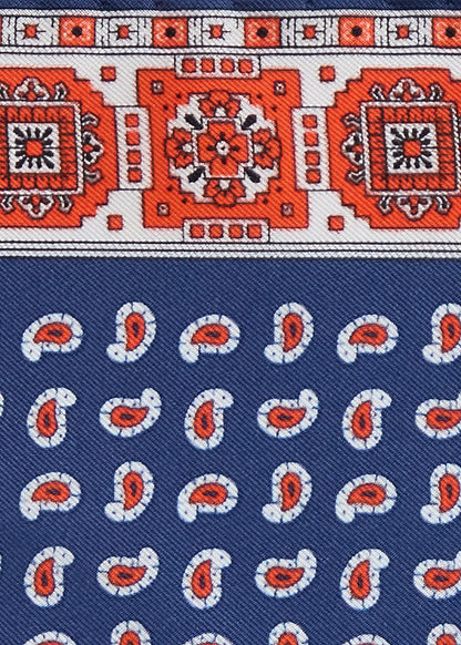 Printed Silk Geometric Pocket Square Blue - Paul Stuart