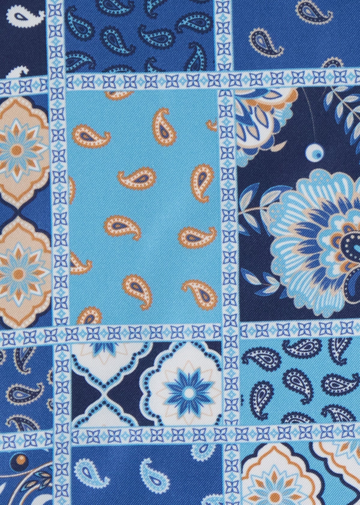 Printed Silk Patchwork Pocket Square Blue - Paul Stuart