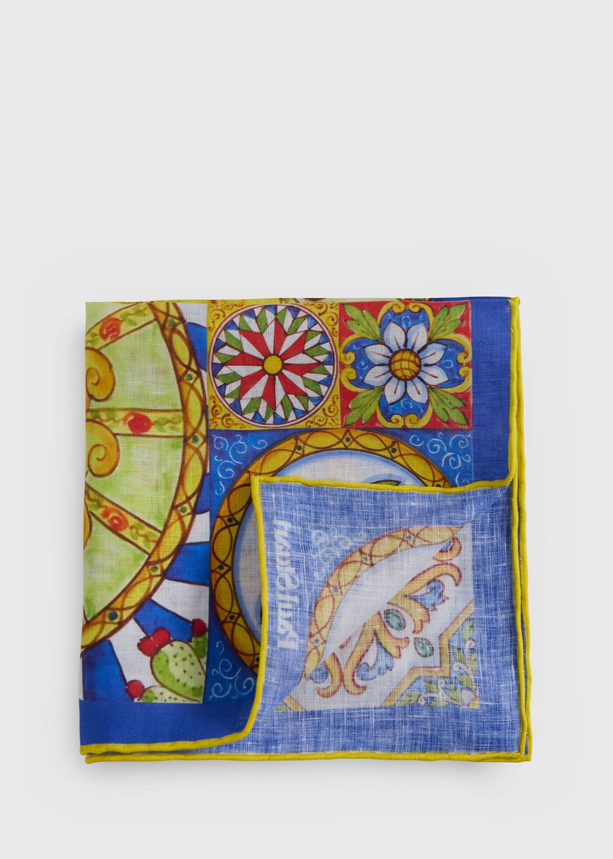 Linen Jungle Print Pocket Square Navy/Gold - Paul Stuart