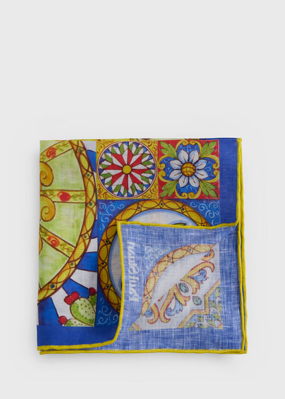 Linen Jungle Print Pocket Square Navy/Gold - Paul Stuart