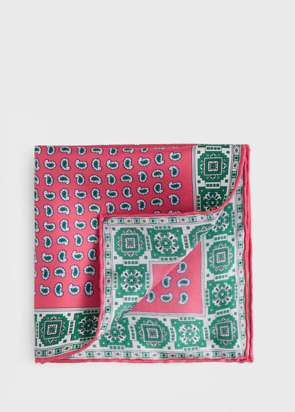 Printed Silk Geometric Pocket Square Blue - Paul Stuart