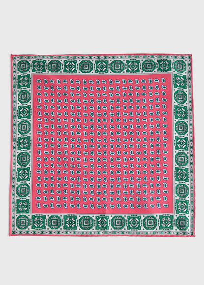 Printed Silk Geometric Pocket Square Blue - Paul Stuart