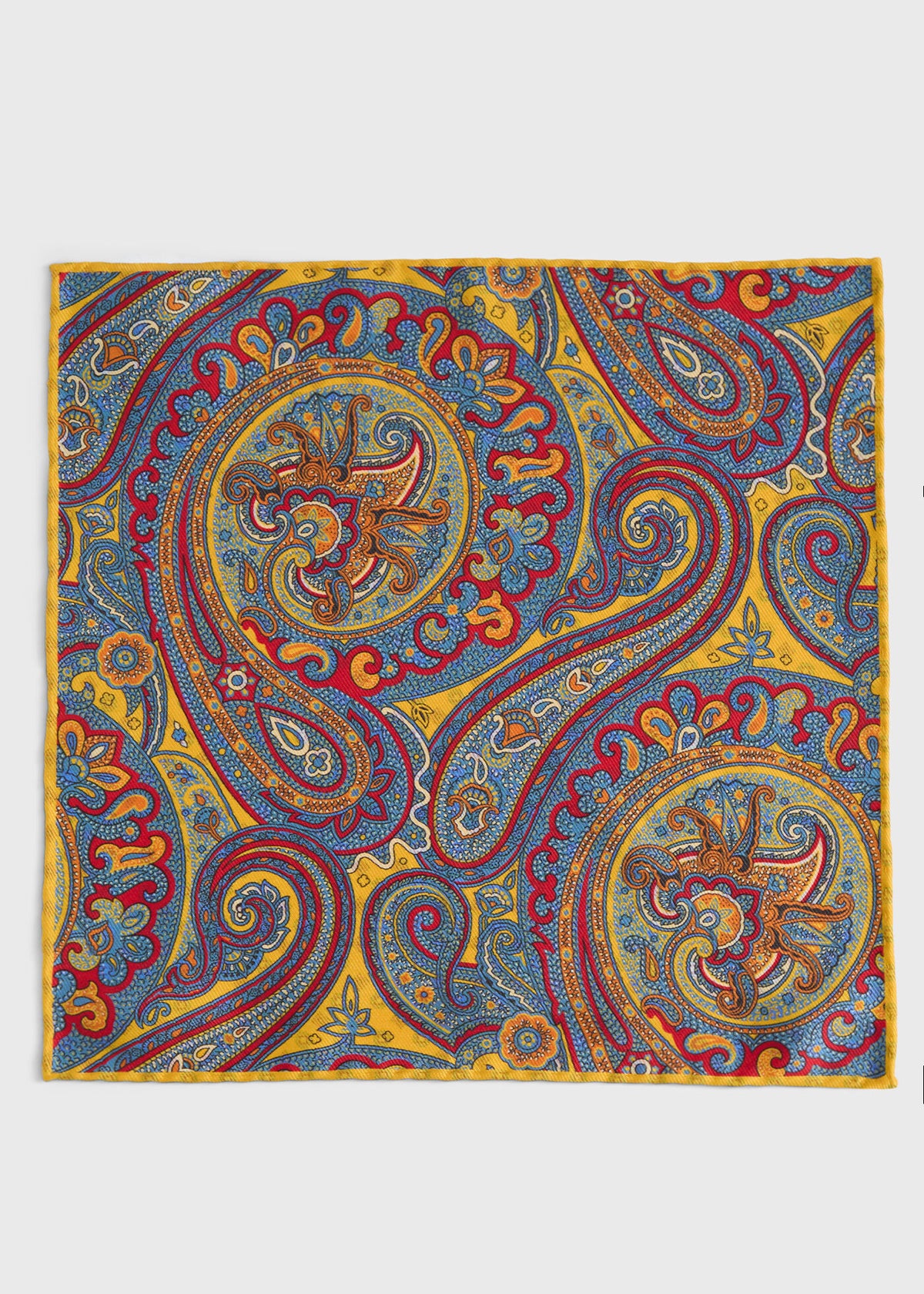 Printed Silk Paisley Pocket Square Blue - Paul Stuart