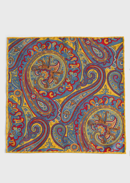 Printed Silk Paisley Pocket Square Blue - Paul Stuart