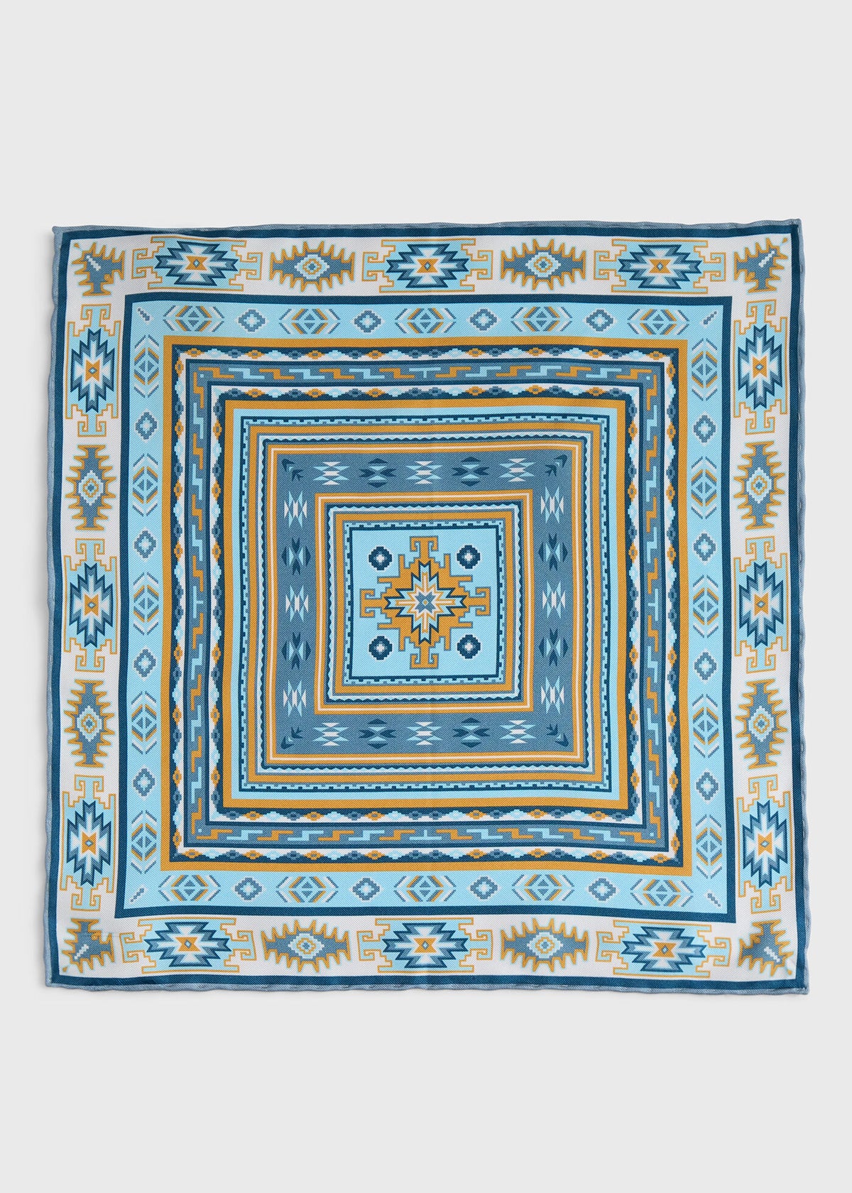 Printed Silk Pattern Pocket Square Blue - Paul Stuart