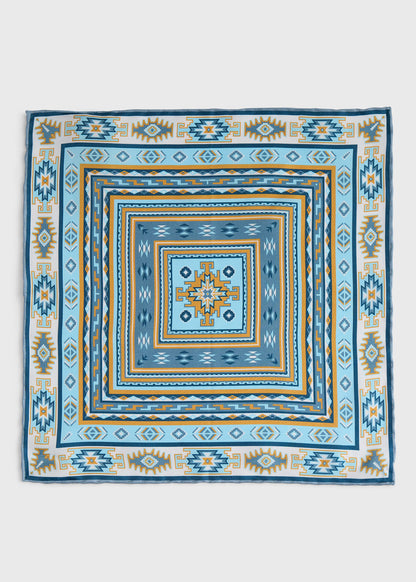 Printed Silk Pattern Pocket Square Blue - Paul Stuart