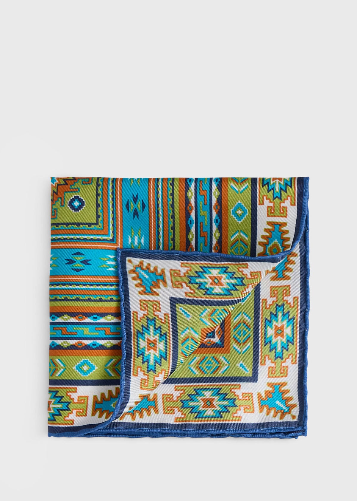Printed Silk Pattern Pocket Square Blue - Paul Stuart