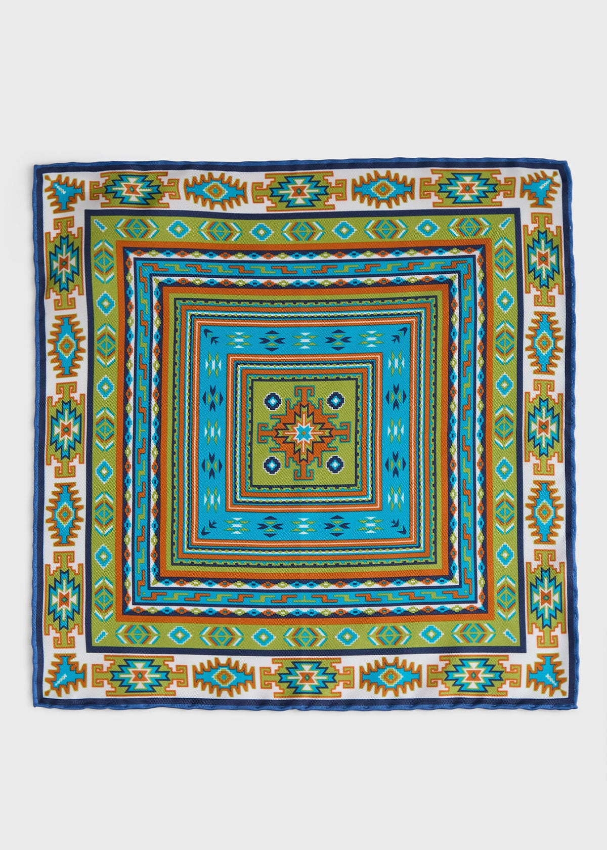 Printed Silk Pattern Pocket Square Blue - Paul Stuart