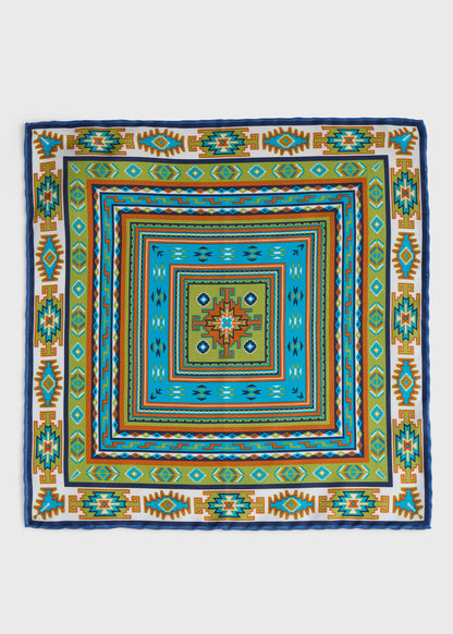 Printed Silk Pattern Pocket Square Blue - Paul Stuart