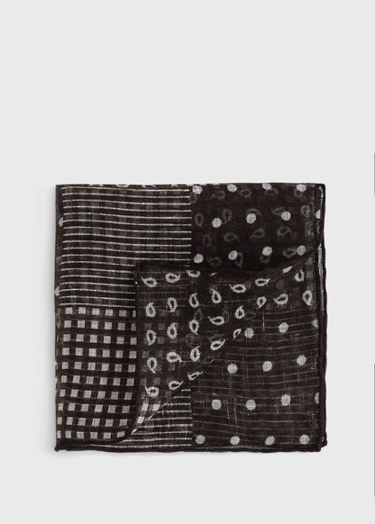 Linen Tonal Patchwork Pocket Square Black - Paul Stuart