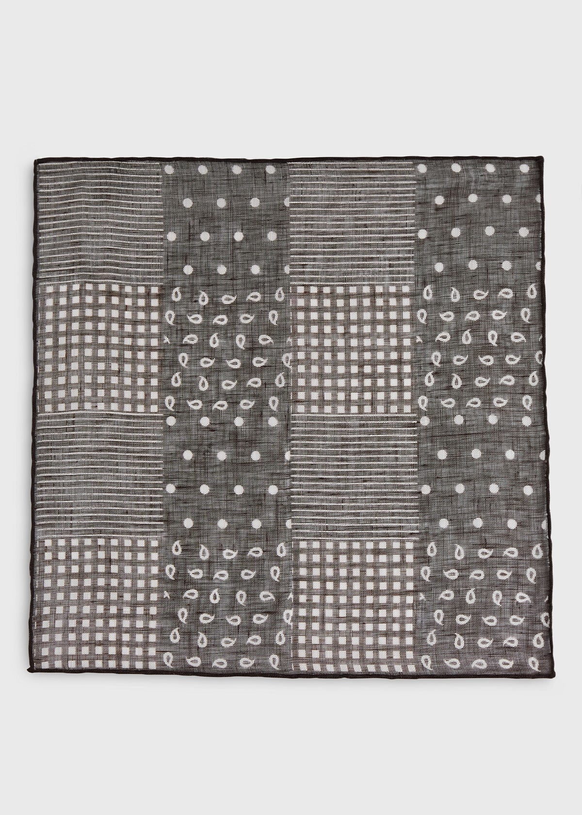 Linen Tonal Patchwork Pocket Square Black - Paul Stuart